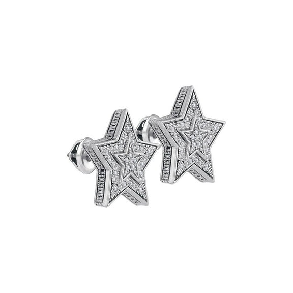 Diamond Princess Sterling Silver Mens Round Diamond Star Cluster Stud Earrings 1/10 Cttw