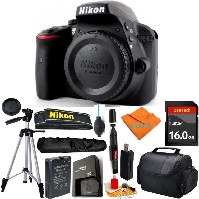 Cámara Réflex Digital NIKON D3300 DX + Cepillo para Lentes + Lápiz Limpiador de Lentes + Estuche + Trípode + Tarjeta SD 16GB + Lector