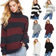thumbnail image 2 of Nuevo suéter de punto con cuello alto a rayas informal de otoño e invierno para mujer, camisa con parte inferior de punto suelta europea y americana, 2 of 4