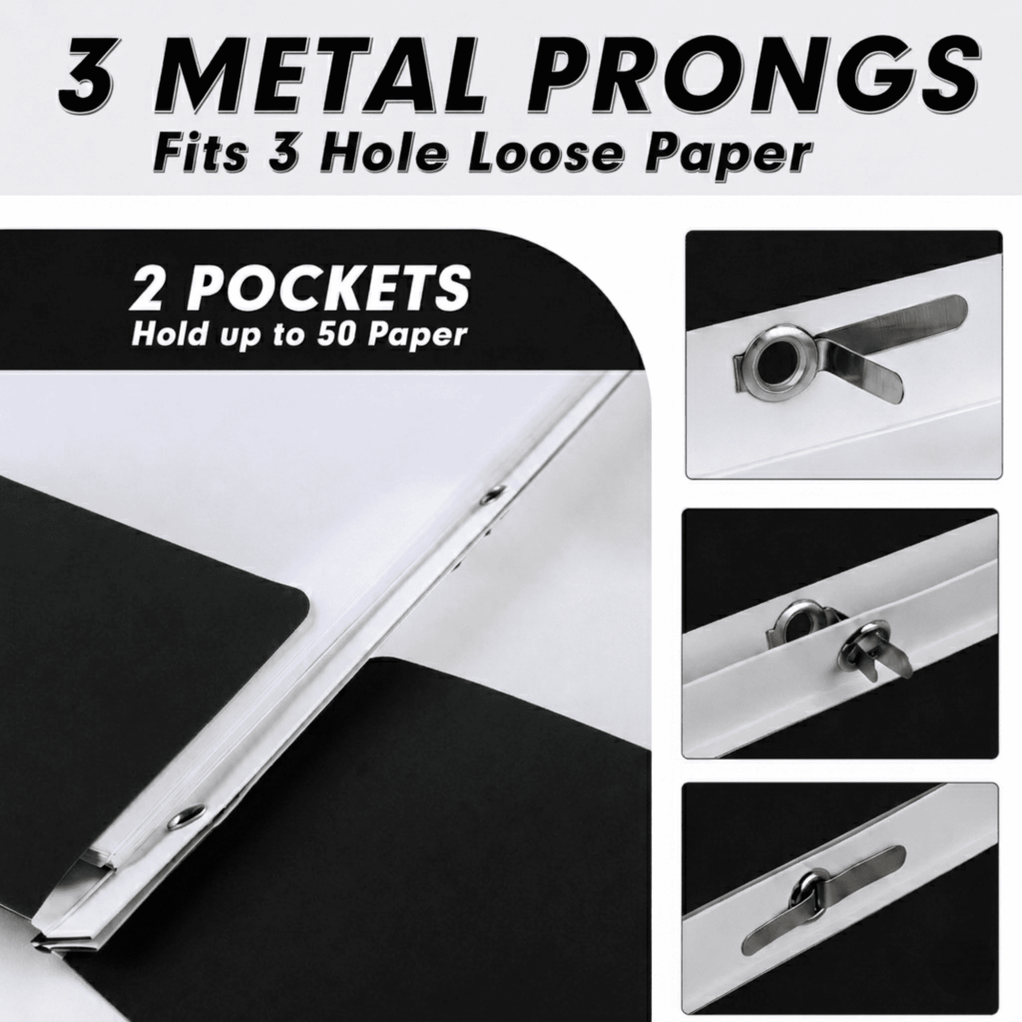 School Supply Boxes | (Black) Three Prong, Two Pocket Folders | 10 Pack | Letter Size Folders for the Classroom & Office