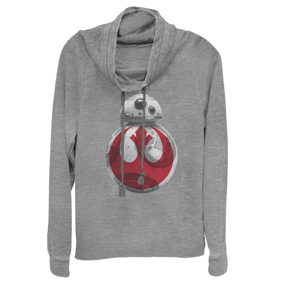 Junior's Star Wars The Last Jedi BB-8 Rebel Symbol Cowl Neck Sweatshirt Gray Heather Small