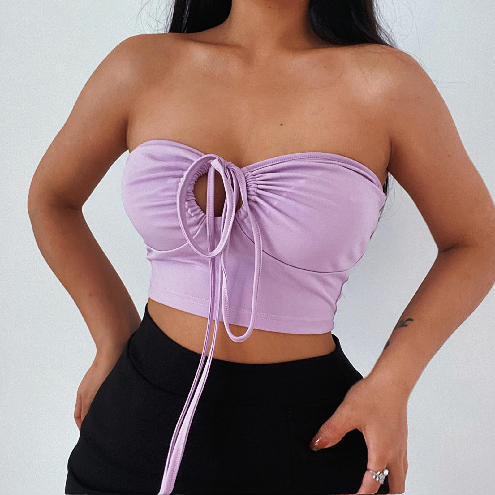 MixMatchy Women's Solid Side Drawstring Knit Tube Top MixMatchy Women's Solid Side Drawstring Knit Tube Top