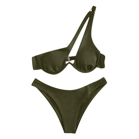 

Finelylove Women Swimsuits Lightly Lined Sport Bra Style High Waist Green L