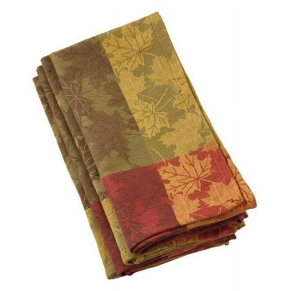 SARO  20 in. Square Fall Foliage Autumn Leaves Design Jacquard Cotton Napkin  Multi Color - Set of 4