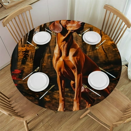 

Sheronv Dog Forest Autumn Round Tablecloth - Stain-Resistant and Washable - Ideal for Indoor and Outdoor Use - Waterproof Fabric - Multiple Sizes Available 42 -46