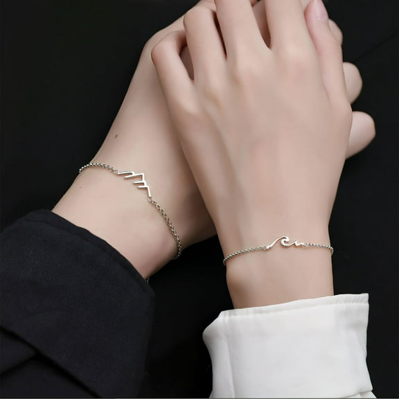 WHAMVOX 2 Pcs Matching Bracelets for Couples Dangling Men Lovers Silver