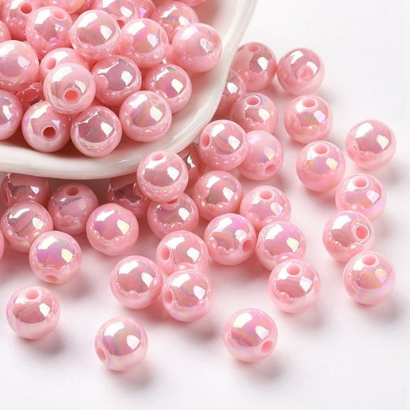 500gs Opaque Acrylic Beads AB color Plated Round Pearl Pink 8x7mm Hole: 2mm about 1745pcs/500g