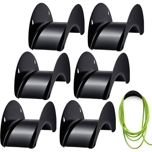 6 Pcs Garden Hose Holder Heavy Duty Water Hose Holder Wall Mount Metal Rustproof Black Rack Storage Organizer Brackets for Outside Garden Yard Lawn