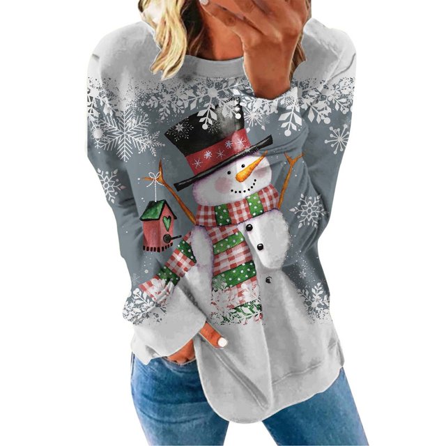 Gibobby Sudadera de Manga Larga para Mujer informal de manga larga para mujer, sudadera con capucha con estampado Digital navideño, Top informal (Gris, L)
