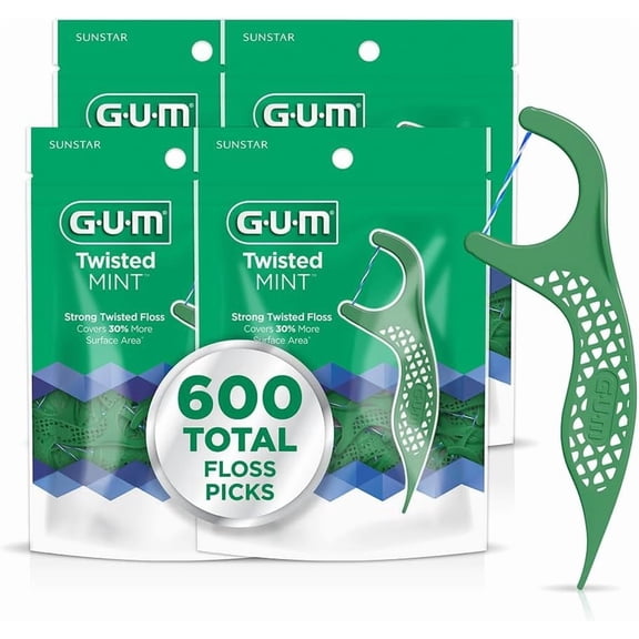 Twisted Mint Dental Floss Picks Threads with Shred-Resistant & Easy-Grip Handle Flavor 150 Count (Pack of 4) 600 Total