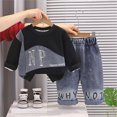 thumbnail image 2 of KPOPLK Toddler Baby Boy Clothes Solid Color Long Sleeve Crewneck Sweatshirt Top Casual Pants Set 2Pcs Fall Winter Outfits Clothing Blue 1-2 Years, 2 of 9