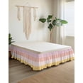 thumbnail image 2 of Colorful Stripe Wrap Around Bed Skirts for King Bed 18" Drop,Bed Skirt with Adjustable Elastic Belt Dust Ruffle Bed Valance for Bedroom Hotel Modern Pink Red Yellow Vertical Striped Bed Frame Cover, 2 of 7
