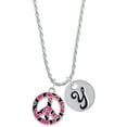 thumbnail image 1 of Delight Jewelry Silvertone Large Hot Pink Cheetah Print Peace Sign Silvertone Script Initial Disc - Y - Charm Necklace, 20"+3", 1 of 4
