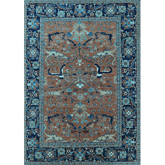 Ahgly Company Indoor Rectangle Oriental Light Blue Industrial Area Rugs, 7' x 10'