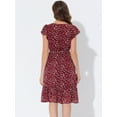 thumbnail image 4 of Vestido Dobladillo Con Volantes Aleteo Mangas Cuello Cuadrado Con Cinturón Para Mujeres Allegra K Vino Rojo M, 4 of 5