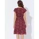 thumbnail image 4 of Vestido Dobladillo Con Volantes Aleteo Allegra K Cuello Cuadrado Con Cinturón Para Mujeres vino rojo S, 4 of 5