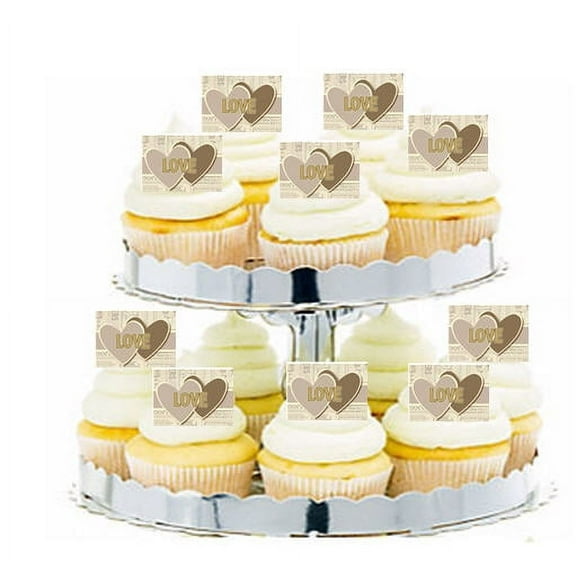 24pk Vintage Kraft Love Edible Cupcake Decoration Topper Picks