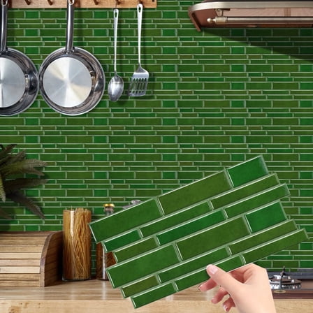 12Piece Peel and Stick Waterproof Tiles Stickers 4.72 x 9.68inch DIY Wall Decals Self Adhesive Backsplash Mosaic Green Marble Decor