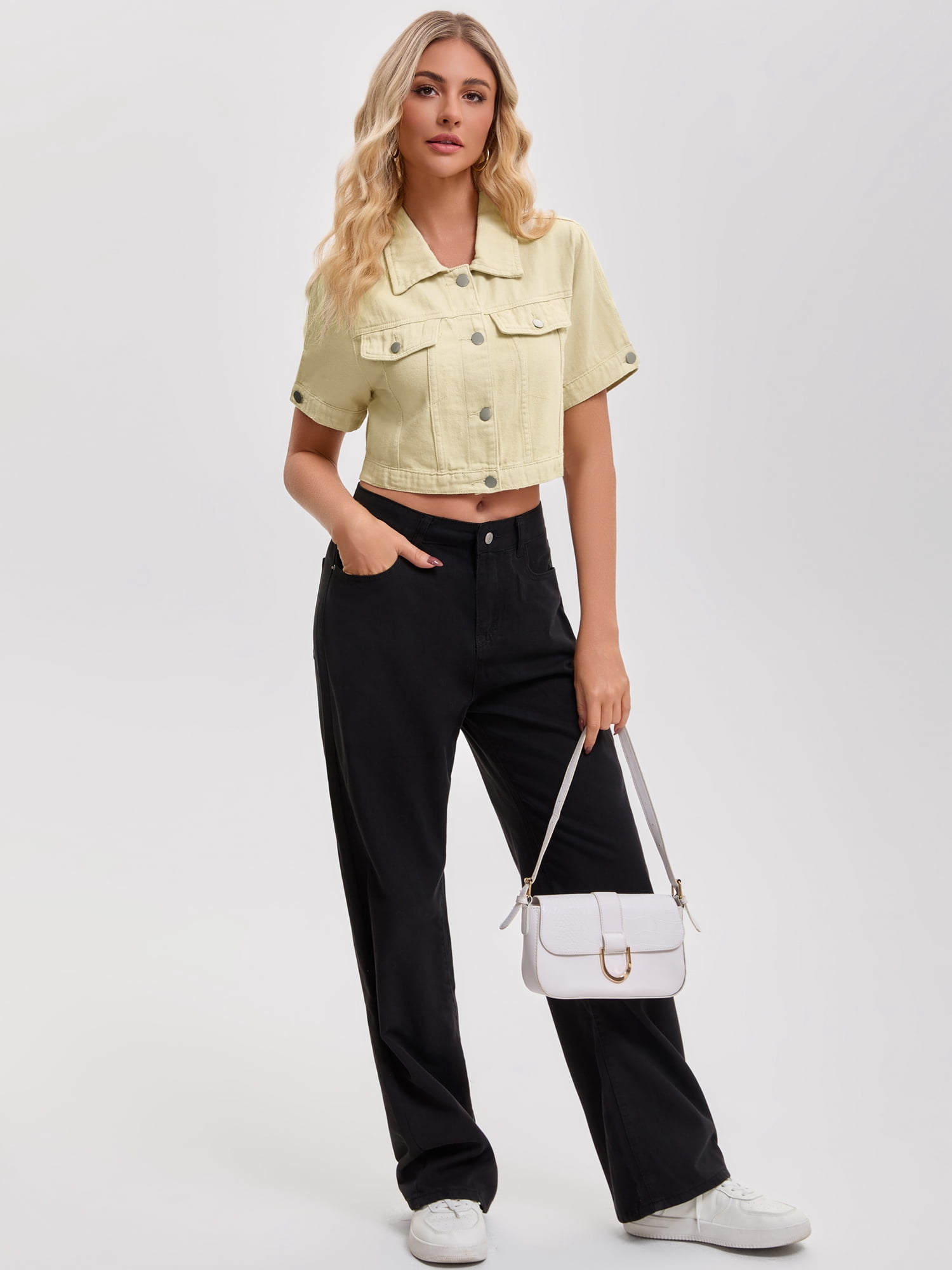 DARING DIVA Women's Short Sleeve Denim Rendy Casual Cropped Jean Jacket S Apricot