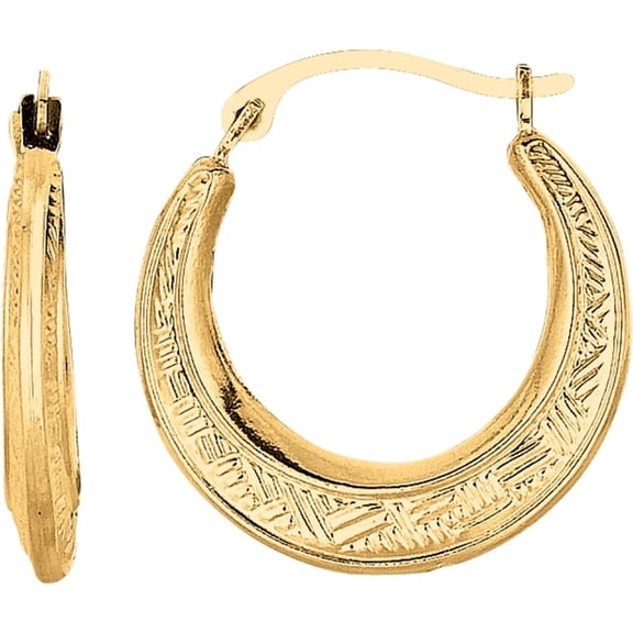 Floreo 10k Yellow Gold 17mm Diamond Cut Etched Pattern Hoop Earrings