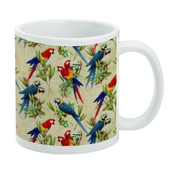 Macaws Parrots Jungle Rainforest Pattern White Mug
