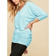thumbnail image 4 of Made by Johnny Women's V-Neck 3/4 Sleeve Dolman Top with Side Shirring M AQUA, 4 of 6