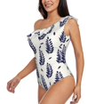 thumbnail image 4 of Balery Blue Leaves One Shoulder Swimsuits for Women Ruffle Swimsuits Tummy Control One Shoulder Bathing Suits-X-Large, 4 of 8