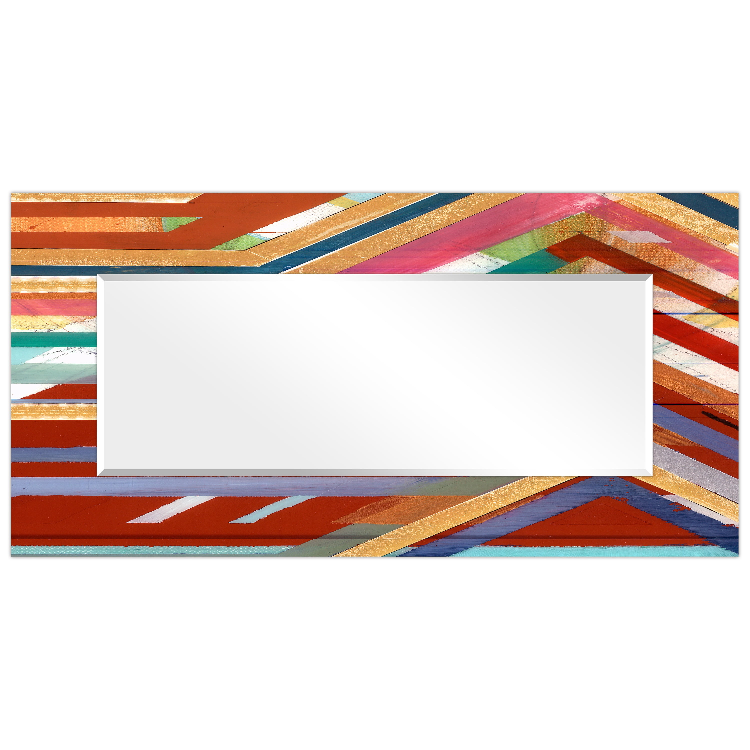 Empire Art Direct Lineal Color Rectangular Beveled Mirror on Free Floating Reverse Printed Tempered Art Glass, 72" x 36" x 0.4", Ready to Hang