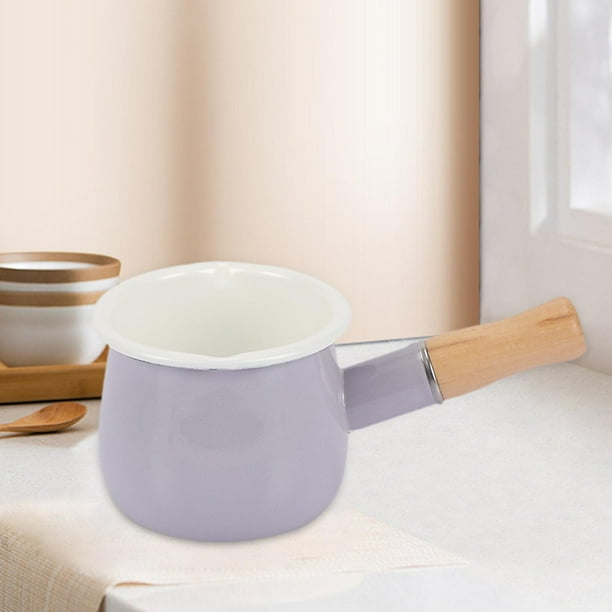 Cacerola De Leche Esmaltada Perfecl 500ml Con Mango De Madera Violeta Claro