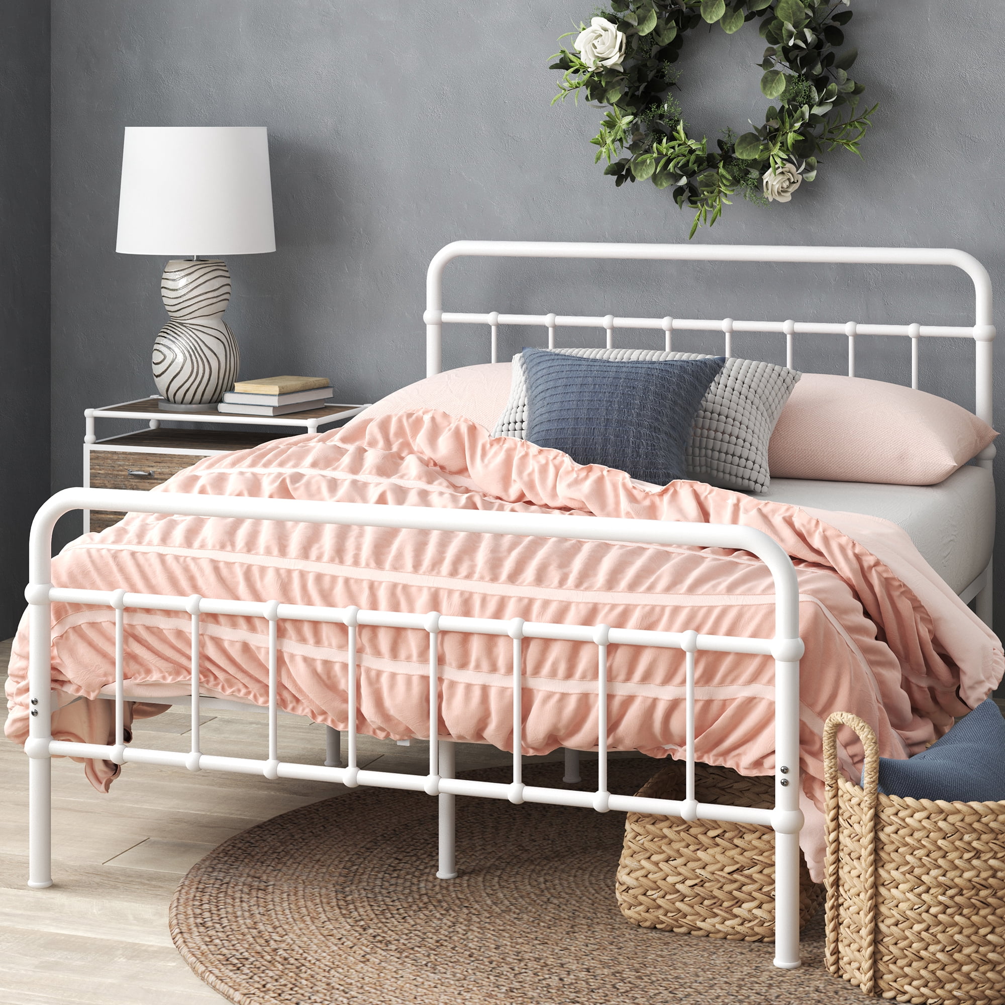 Zinus Florence 42" Metal Platform Bed Frame, White, Queen