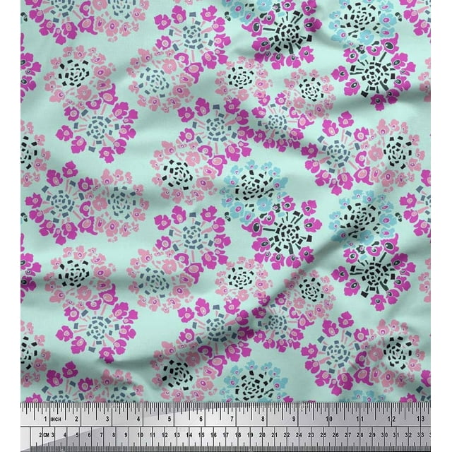 Soimoi Poly Georgette Fabric Flower Artistic Print Fabric by the Yard 42 Inch Wide