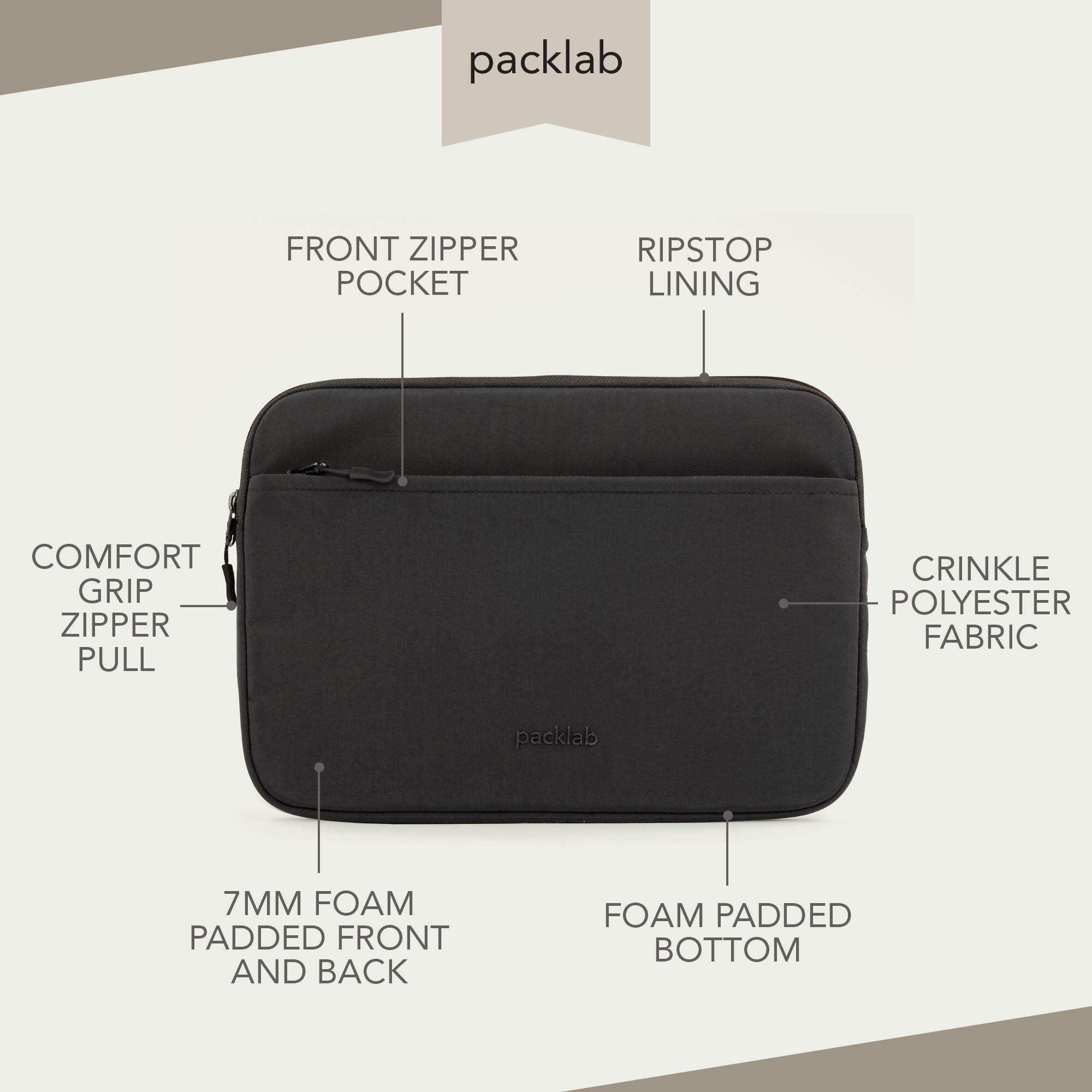 packlab Black Laptop Sleeve with Pocket – Slim Padded 14 Inch Computer Case for Work, Travel, and Everyday Laptop Protection
