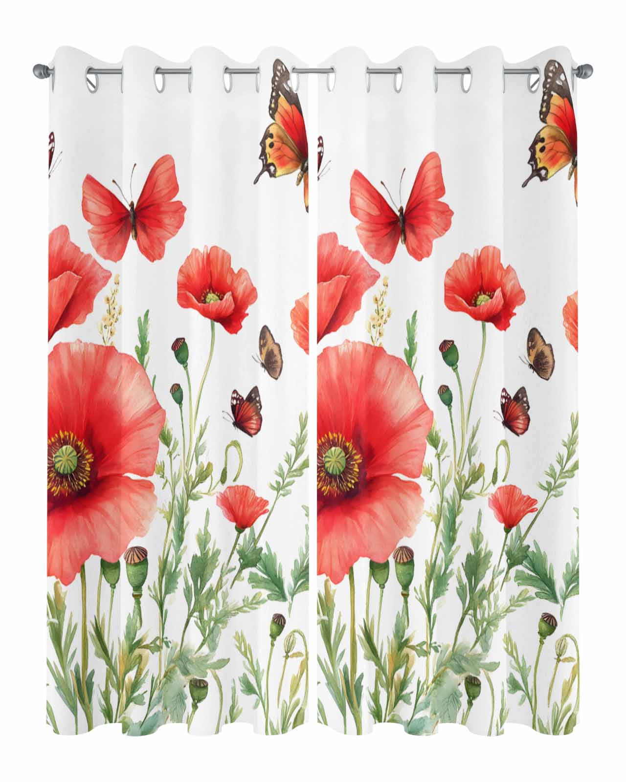 Red Flower Outdoor Curtains for Patio, Spring Butterfly Waterproof Weatherproof Outside Privacy Curtains Outdoor Drapes for Porch Pergola Gazebo 54x84 Inch, 2 Panel
