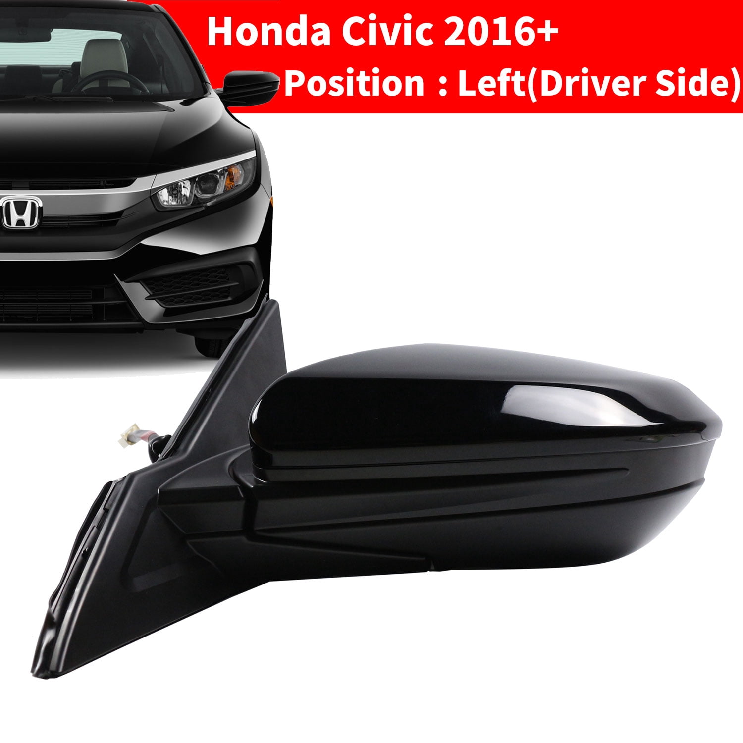 Marretoo Manual Folding Left Driver Side View Mirror for 2016-2023 Honda Civic Power, Black