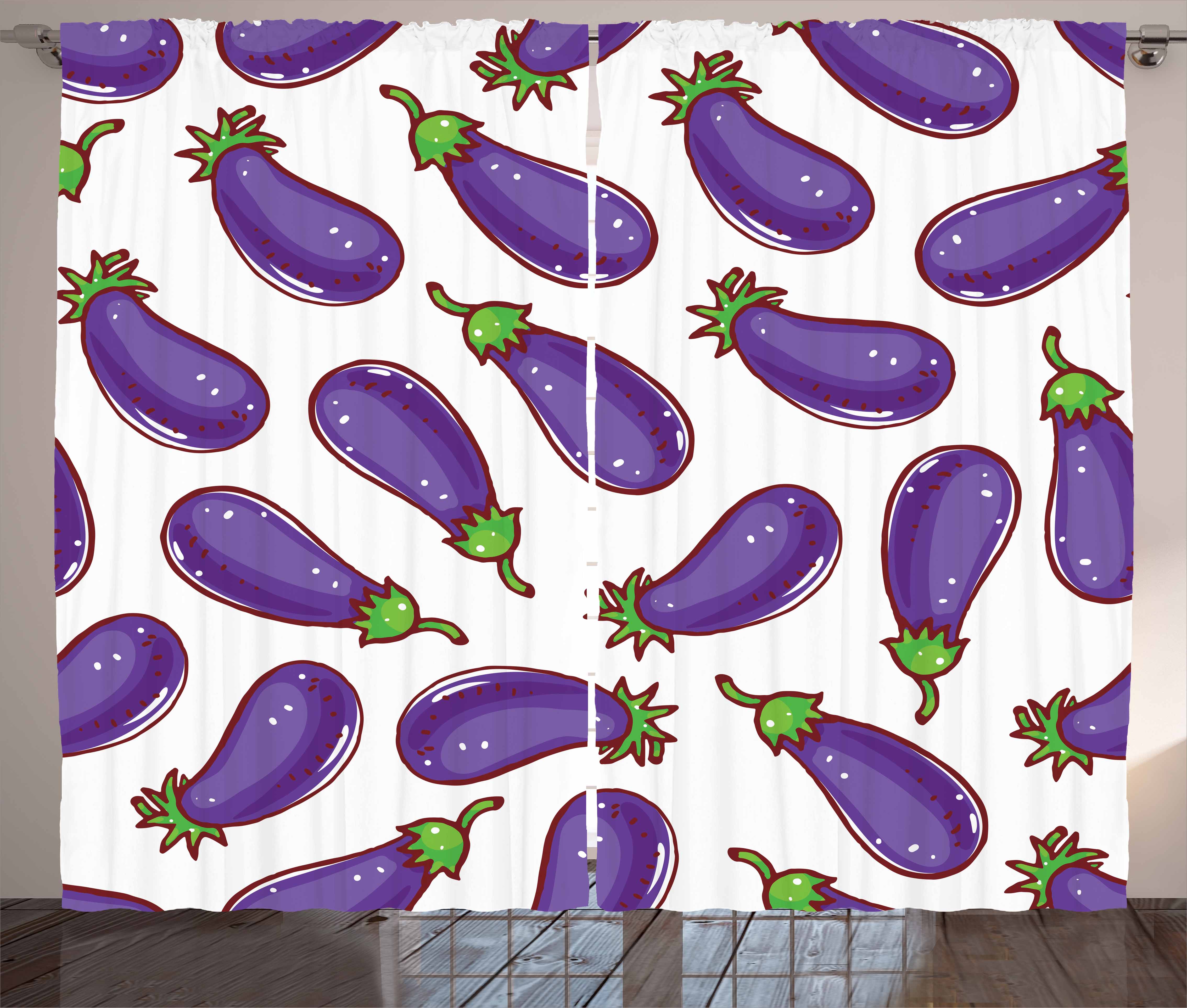 Eggplant Curtains 2 Panels Set Cute Eggplants With White Spots On