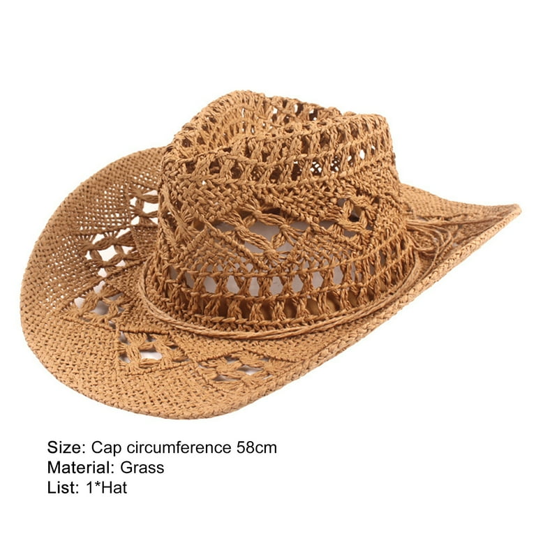 UDIYO Cowboy Hat Hollow Out Curled Edge Wide Brim,Men & Women's
