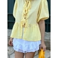thumbnail image 2 of Biezeib Women's Summer Babydoll Blouse Plaid Short Puff Sleeve Bow Tie-Up Front Loose Peplum Shirt, 2 of 6