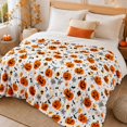 thumbnail image 4 of Halloween Flannel Throw Blanket, Cute Jack‑O‑Lantern Pumpkin Bat Spiderweb Candy Print Soft Cozy Blanket, Halloween Decorations for Sofa, Bed, Bedroom, Halloween Party, Fall Home Decor, S, 4 of 5