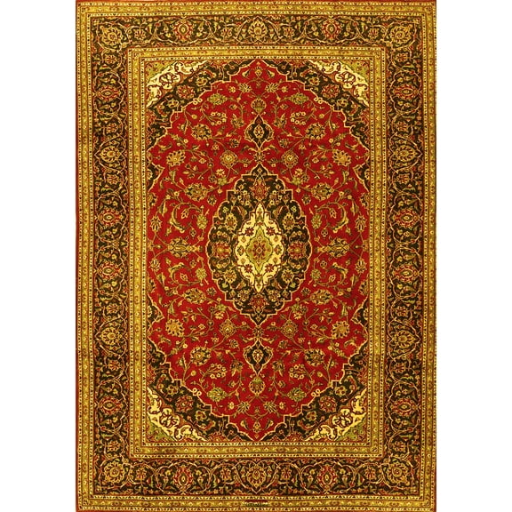 Ahgly Company Machine Washable Indoor Rectangle Persian Yellow Traditional Area Rugs, 5' x 7'