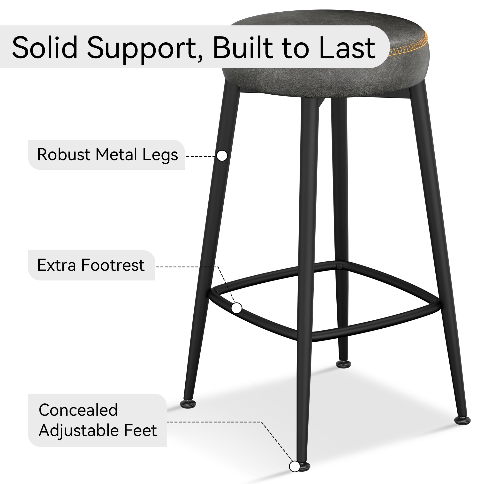 Bar Stools Set of 2, Counter Height Bar Stools, Kitchen Counter Stools, Mid-Century Modern Backless Counter Stools, 26.3-Inch Tall, Kitchen Island Home Bar