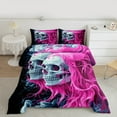 thumbnail image 2 of Manfei Happy Halloween Full Size Comforter Sets,Gothic Theme Skull Bedding Comforter Set,Pink Gray Black Bedding Sets For Teens,Breathable Home Decor Reversible,3-Piece, 2 of 8
