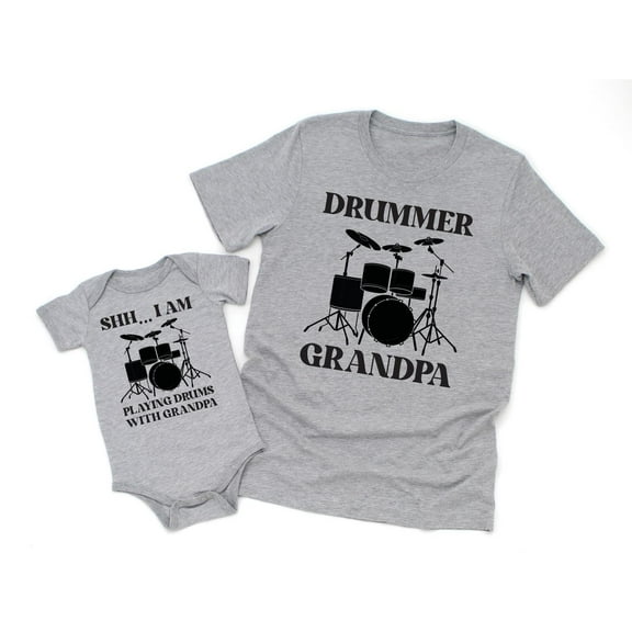 Drummer Grandpa Men's T-Shirt Music Graphic Tee Shh I Am Playing Drums With Grandpa Baby Bodysuit Kids Youth Toddler Shirt