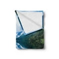 thumbnail image 2 of Nature Soft Flannel Fleece Throw Blanket, Landscape Photography with Wooden Cabins Clear River and Mountains Norway Europe, Cozy Plush for Indoor and Outdoor Use, 70" x 90", Blue Green, by Ambesonne, 2 of 5