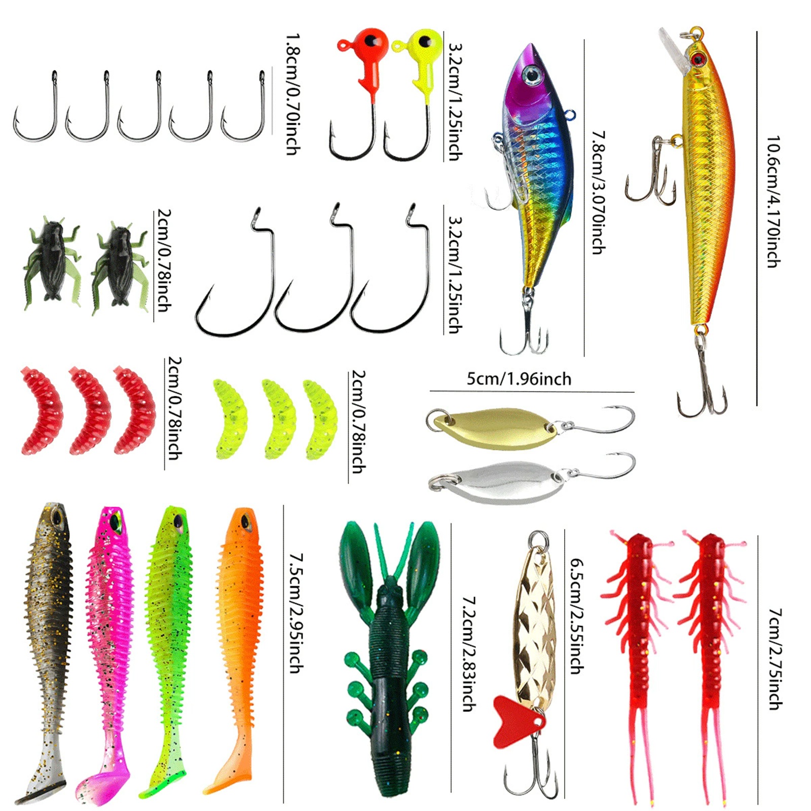 Fishing Lures Soft Plastic, Fishing Soft Plastic Lures, 30 Piece Fishing Lures Kit with Fishing Hooks Freshwater, Soft Plastic Baits and Jig Heads for Fishing, Complete Fishing