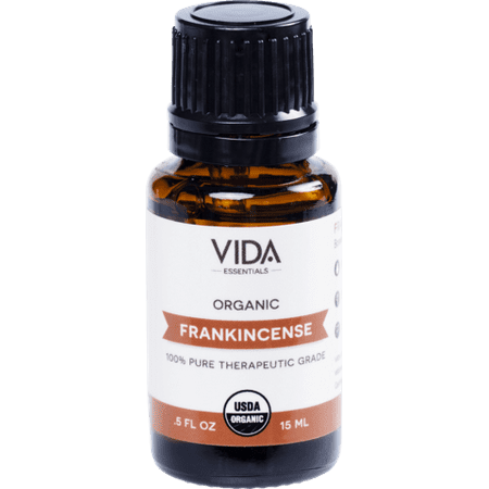 Frankincense USDA Certified Organic Essential Oil, 15 ml (0.5 fl oz), 100% Pure, Undiluted, Best Therapeutic Grade, Perfect For Anti-aging, Anxiety, Bronchitis, Common Cold, Cough. VIDA