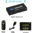 thumbnail image 5 of 4K HDMI Switch 4x1, 4K@60Hz 4 in 1 Out HDMI Switcher Selector with IR Remote Control, Supports HDCP 2.2 UltraHD HDR10 3D HD1080P Dolby DST, HDMI Splitter for PS4 Xbox Apple TV Fire Stick, 5 of 7