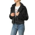 thumbnail image 5 of MODA NOVA Juniors Winter Fashion Loose Faux Fur Coat Crop Jacket Black S, 5 of 7