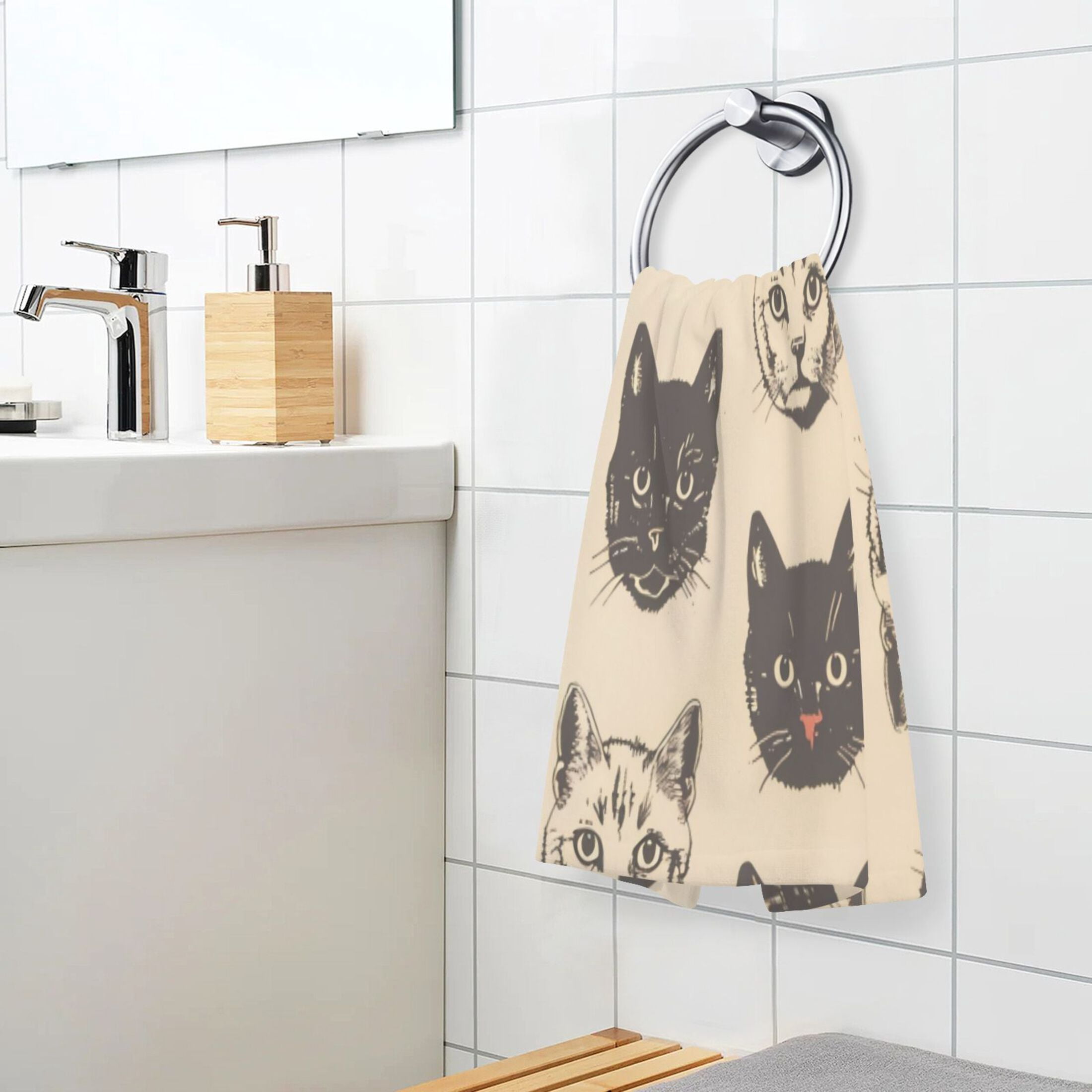 Cotton Towel Two-Piece 16x28 Inch One Sizex2 Face Towel Set Towel Set Cotton Hand Bath Towel Bathroom Beach Black Cat