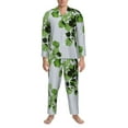 thumbnail image 4 of Kll Watercolor Green Leaves Sleepwear Mens Flannel Pajamas,Long Cotton Pj Set, 4 of 9
