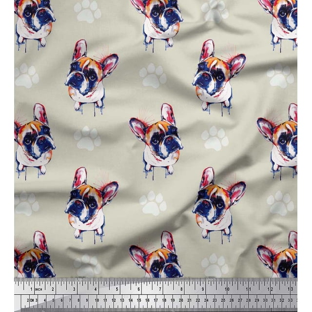 Soimoi Polyester Crepe Fabric Boston Terrier Dog Decor Fabric Printed Yard 52 Inch Wide